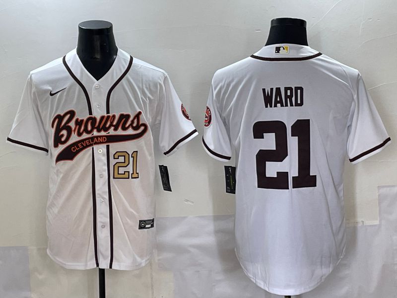 Men 2025 Cleveland Browns 21 Ward White Joint Name Nike Limited NFL Jersey style 2